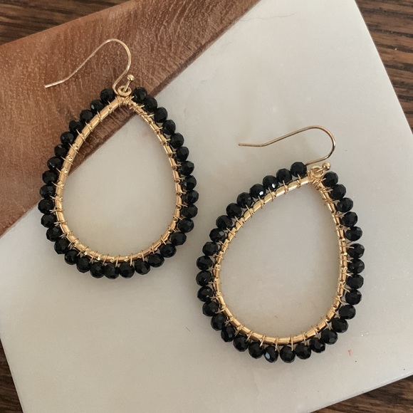 Black Glass Bead Teardrop Earrings - Picture 1 of 4